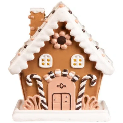 Northlight Lighted Floral And Candy Cane Gingerbread House Christmas Decoration In Brown