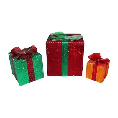 Northlight Lighted Gift Box And Bow Christmas Yard Art In Red