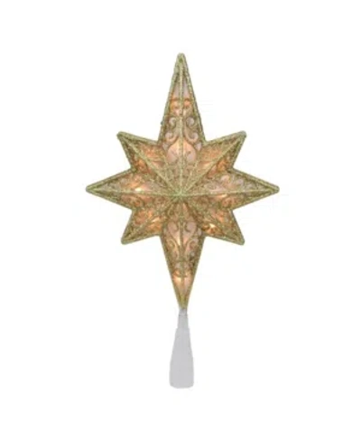 Northlight Lighted Gold Tone Frosted Star Of Bethlehem With Scrolling Christmas Tree Topper