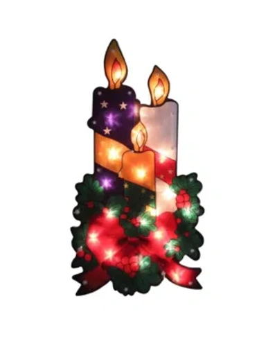 Northlight Lighted Holly And Berry With Candles And Bow Christmas Window Silhouette In Red
