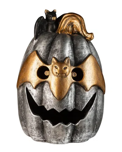 Northlight Lighted Metallic Jack-o-lantern In Bat Mask Halloween Decoration In Multi