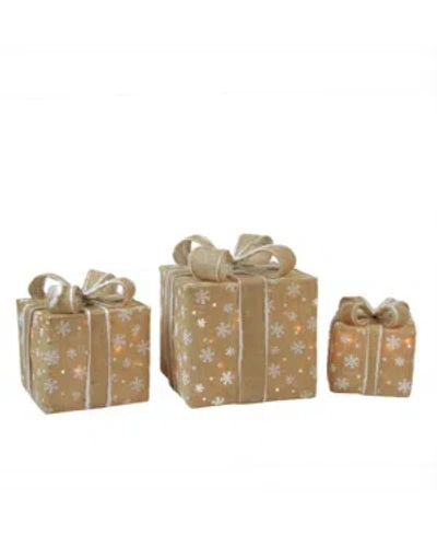 Northlight Lighted Natural Snowflake Burlap Gi Boxes Christmas Outdoor Decorations In Brown