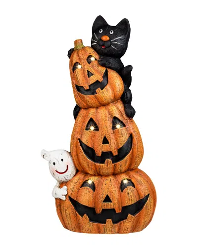 Northlight Lighted Stacked Jack-o-lanterns With Ghost & Black Cat Halloween Decoration In Multi