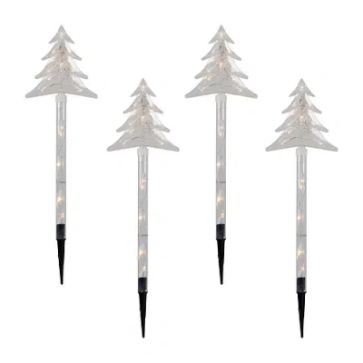 Northlight Lighted Tree Pathway Marker Christmas Yard Art In White