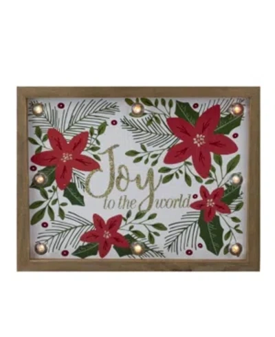 Northlight Lighted Wooden Frame Poinsettia "joy To The World" In Glitter Christmas Plaque In Brown