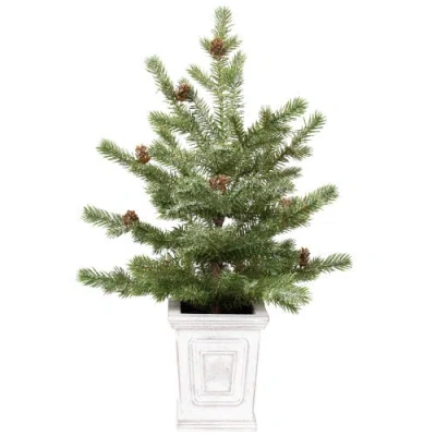Northlight Lightly Flocked Pine Potted Artificial Christmas Tree With Pinecones In Green