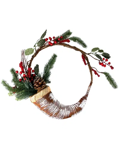 NORTHLIGHT NORTHLIGHT LIGHTLY FROSTED CORNUCOPIA ARTIFICIAL CHRISTMAS WREATH WITH BERRIES & PINE CONES