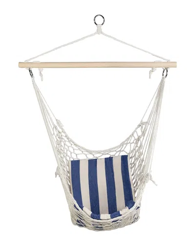 Northlight Macrame Cotton Hammock Chair With Striped Cushion In White