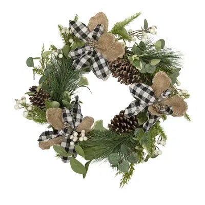 Northlight Magnolia And Frosted Pine Cones Unlit Wreath In Multi