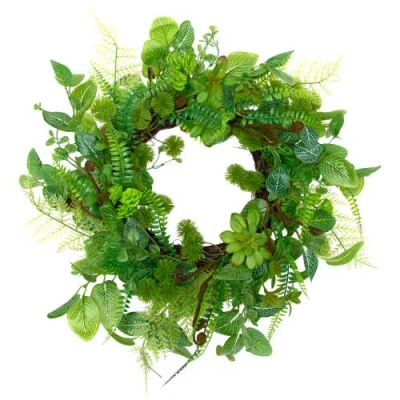 Northlight Maidenhair Fern And Foliage Spring Wreath 24-inch In Green