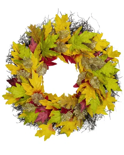 Northlight Maple Leaf Artificial Fall Harvest Wreath  22-inch In Orange