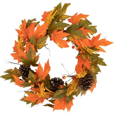 Northlight Maple Leaves Pinecones And Berries Artificial Fall Harvest Wreath In Orange