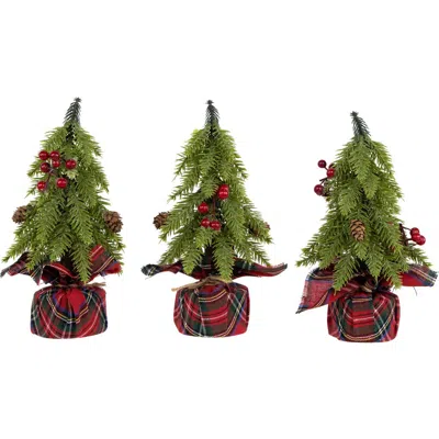 Northlight Mini Downswept Pine Artificial Christmas Trees With Pine Cones In Green