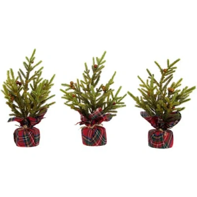 Northlight Mini Glittered Pine With Berries Artificial Christmas Trees In Green