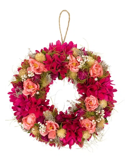 Northlight Mixed Floral & Berries Artificial Spring Wreath In Pink