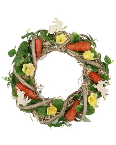 Northlight Mixed Floral & Carrots Artificial Easter Wreath In Green