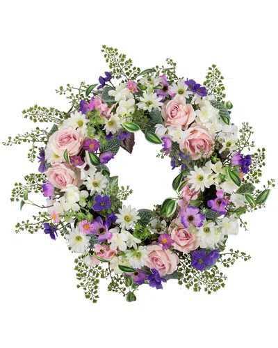 Northlight Mixed Floral & Fern Artificial Wreath In Green