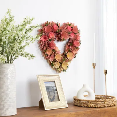 Northlight Mixed Floral Artificial Valentine's Day Heart Wreath In Pink