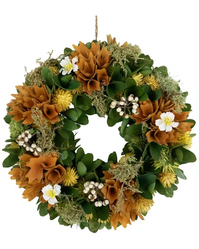 Northlight Mixed Floral Artificial Wreath In Orange