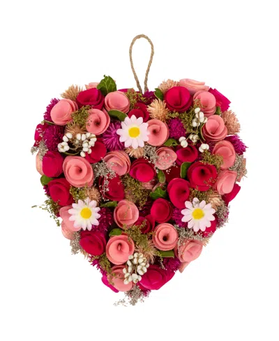 Northlight Mixed Floral With Daisies And Berries Artificial Valentine's Day Heart Wreath, 10.25" In Red