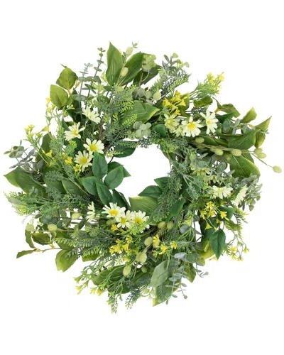 Northlight Mixed Foliage & Daisy Spring Wreath In Green