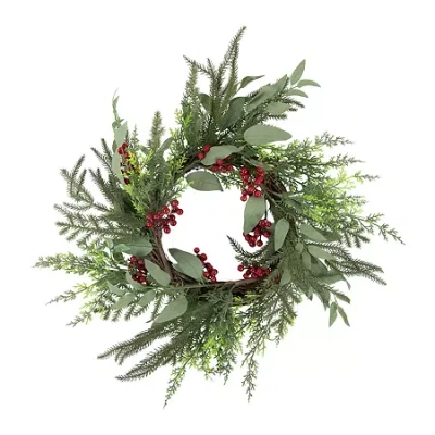 Northlight Mixed Foliage And Red Berries Wreath In Multi