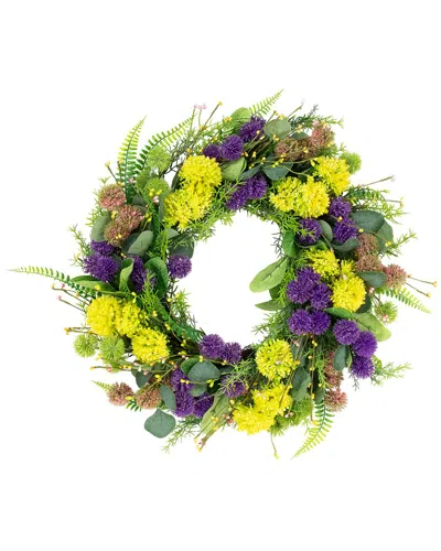 Northlight Mixed Foliage & Thistle Spring Wreath In Green
