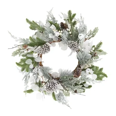 Northlight Mixed Foliage With Pine Cones Wreath In Green
