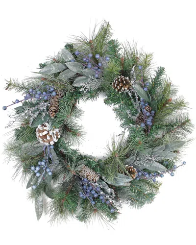 Northlight Mixed Pine Blueberries & Snowy Pine Cones Artificial Christmas Wreath In Green