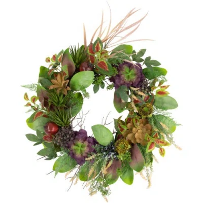 Northlight Mixed Succulent And Pomegranate Artificial Wreath, 24-inch In Green