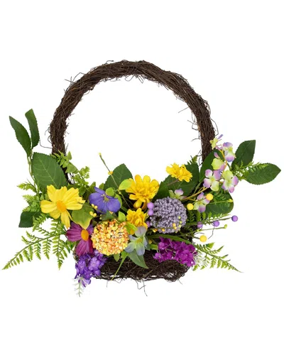 Northlight Mixed Wild Flower & Foliage Hanging Spring Wall Basket In Yellow