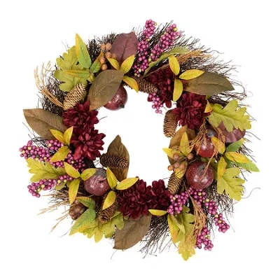 Northlight Mums And Pomegranates Twig Wreath In Multi