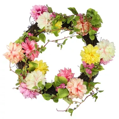 Northlight Mums And Wild Blossoms Artificial Floral Wreath Pink 22-inch