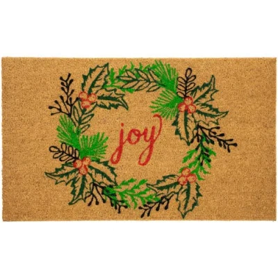 NORTHLIGHT NORTHLIGHT NATURAL COIR "JOY" WREATH CHRISTMAS DOORMAT 18" X 30"