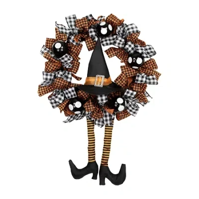 Northlight Orange And Black Witch With Bows Halloween Wreath 24-inch Unlit In Multi