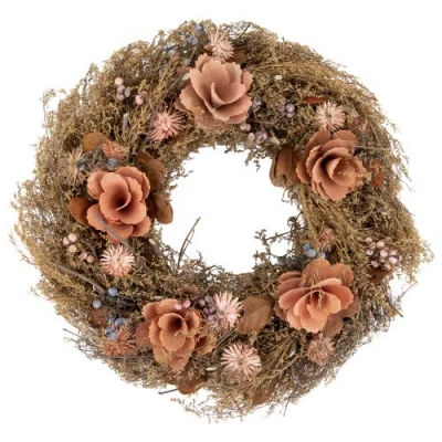 Northlight Orange And Coral Pink Twig And Floral Autumn Harvest Wreath, 13.75-inch, Unlit In Multi
