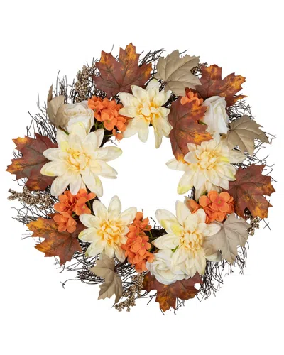 Northlight Orange And Cream Floral Fall Harvest Artificial Wreath 22-inch