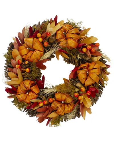 NORTHLIGHT NORTHLIGHT ORANGE PUMPKINS AND BERRIES AUTUMN HARVEST WREATH 13-IN UNLIT