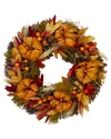 Northlight Pumpkins And Berries Autumn Harvest Wreath Unlit, 13" In Orange