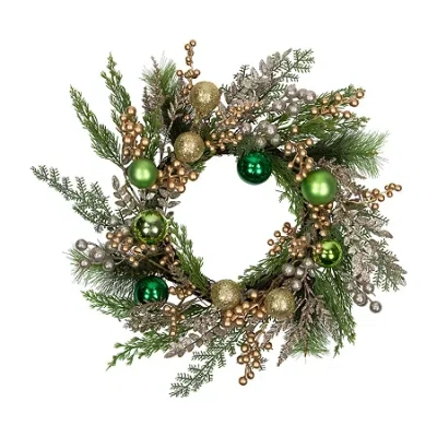 Northlight Ornaments And Berries Glittered Wreath In Green