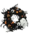 Northlight Ornaments And Ghost Halloween Twig Pine Wreath In Black