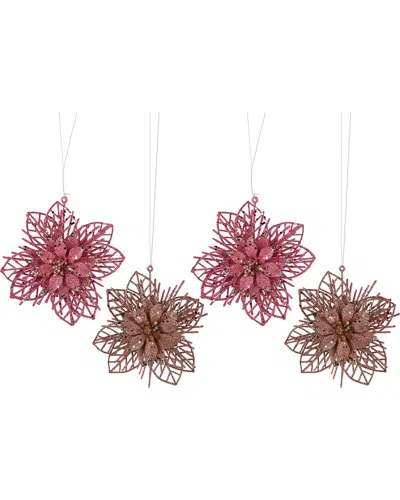 Northlight Pack Of 4 Glittered Pink Poinsettia Christmas Ornaments In Multi