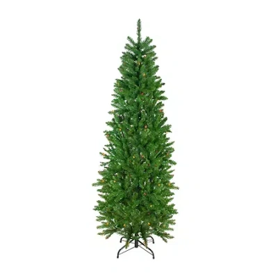 Northlight Pencil River Artificial Multicolor Lights 6 1/2 Foot Pre-lit Fir Christmas Tree In Green