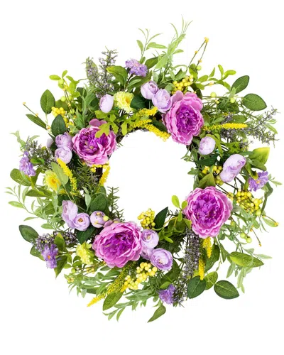 Northlight Peony Mixed Floral Wreath In Green