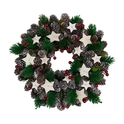 Northlight Pine Cone And Berries With Stars Artificial Christmas Wreath 10-inch Unlit In Multi