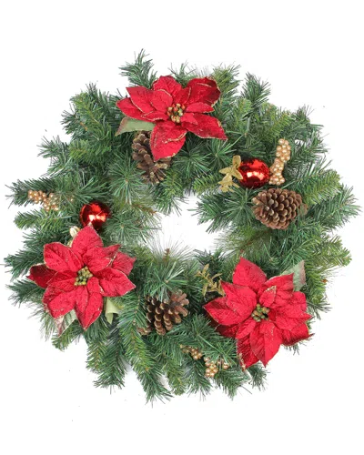 Northlight Pine Poinsettia Berry & Pine Cone Artificial Christmas Wreath In Multi