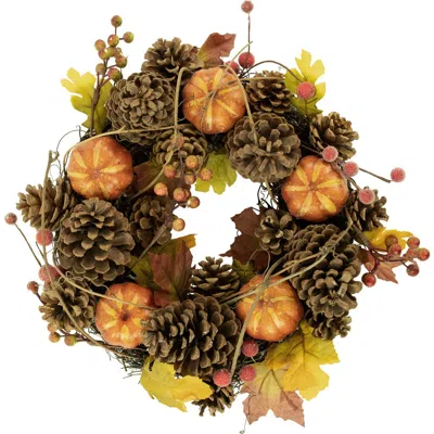 Northlight Pinecone And Pumpkin Fall Harvest Wreath, 14-inch, Unlit In Brown