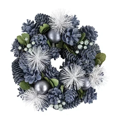 Northlight Pinecones Ornaments And Pine Needles Unlit Wreath In Blue