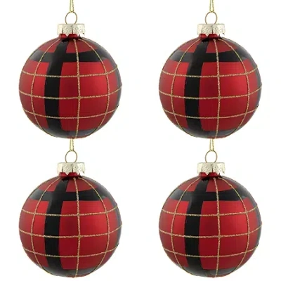 Northlight Plaid Glass Ball 4-pc. Christmas Ornament In Red