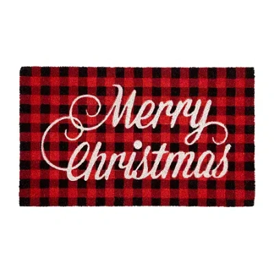 Northlight Plaid Natural Coir Indoor Rectangular Doormat In Red